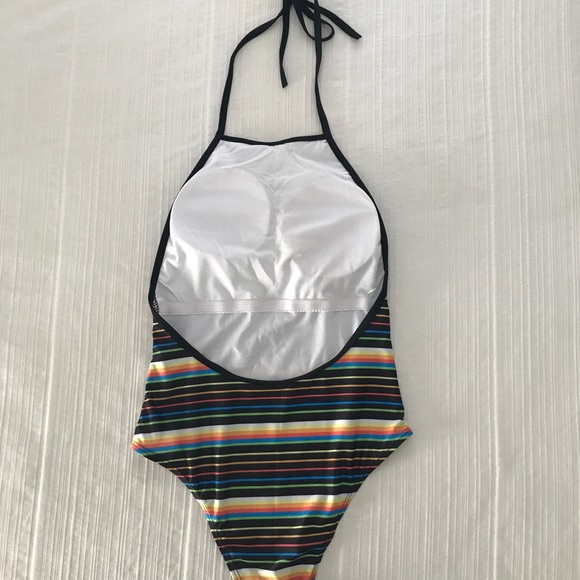 New Striped Halter Retro One Piece Swim Body Suit - Picture 7 of 7